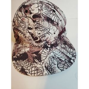 Miami Ink Tattoo Company Stretch Fitted Hat Cap Embroidered dragon M b&w